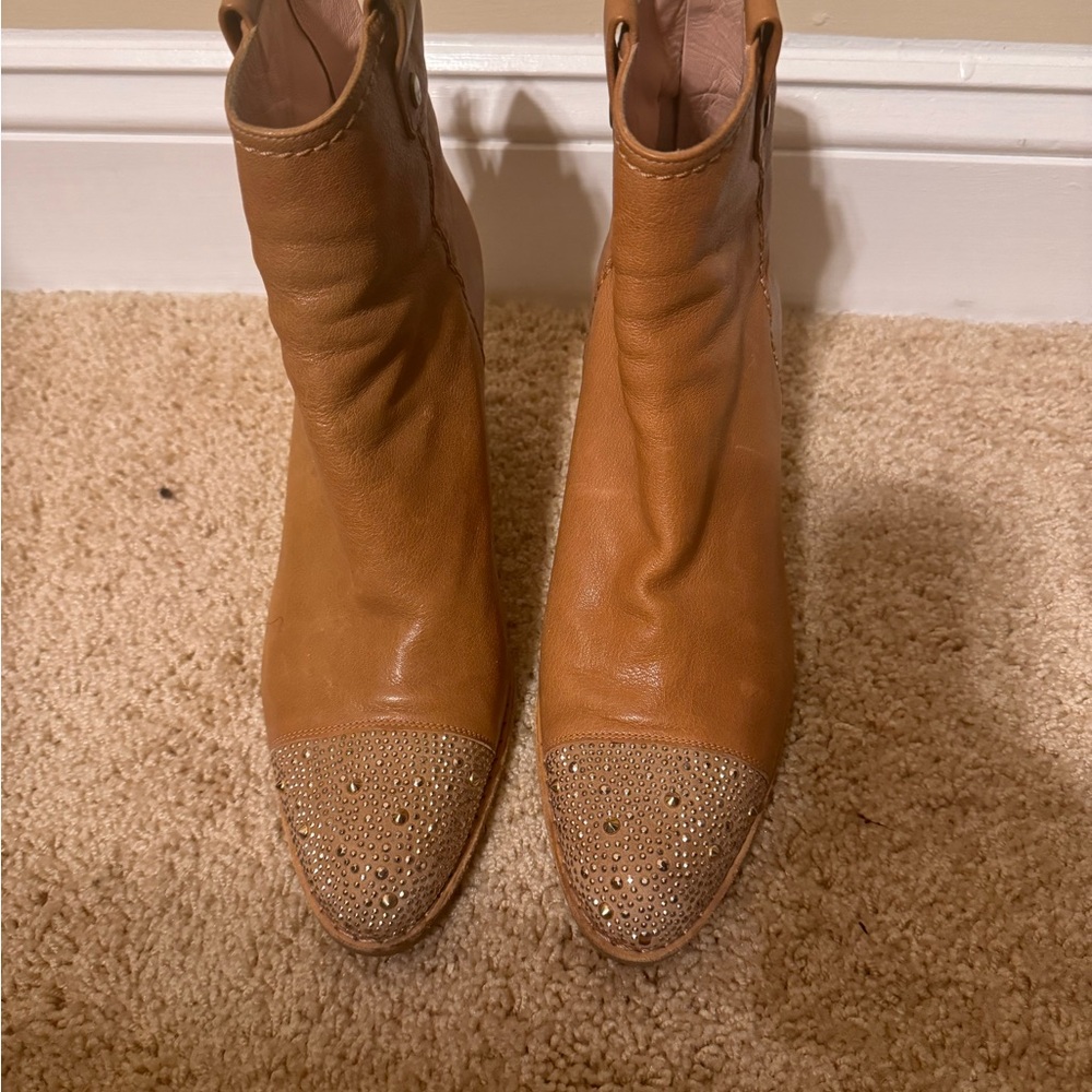 Stuart Weitzman Studded Cap Toe Boot Camel